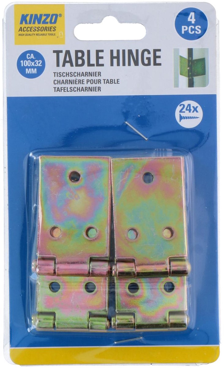 Cerniere per tavolo Kinzo – set da 4 – 100 x 32 mm – viti incluse – cerniere per mobili