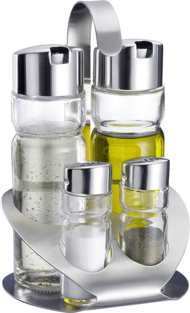 Set sale e pepe Westmark Set olio e aceto, 5 pezzi, contenuto: 2x 40 ml 2x 160 ml, bicchiere in acciaio inossidabile, bianco, argento trasparente, 65052260