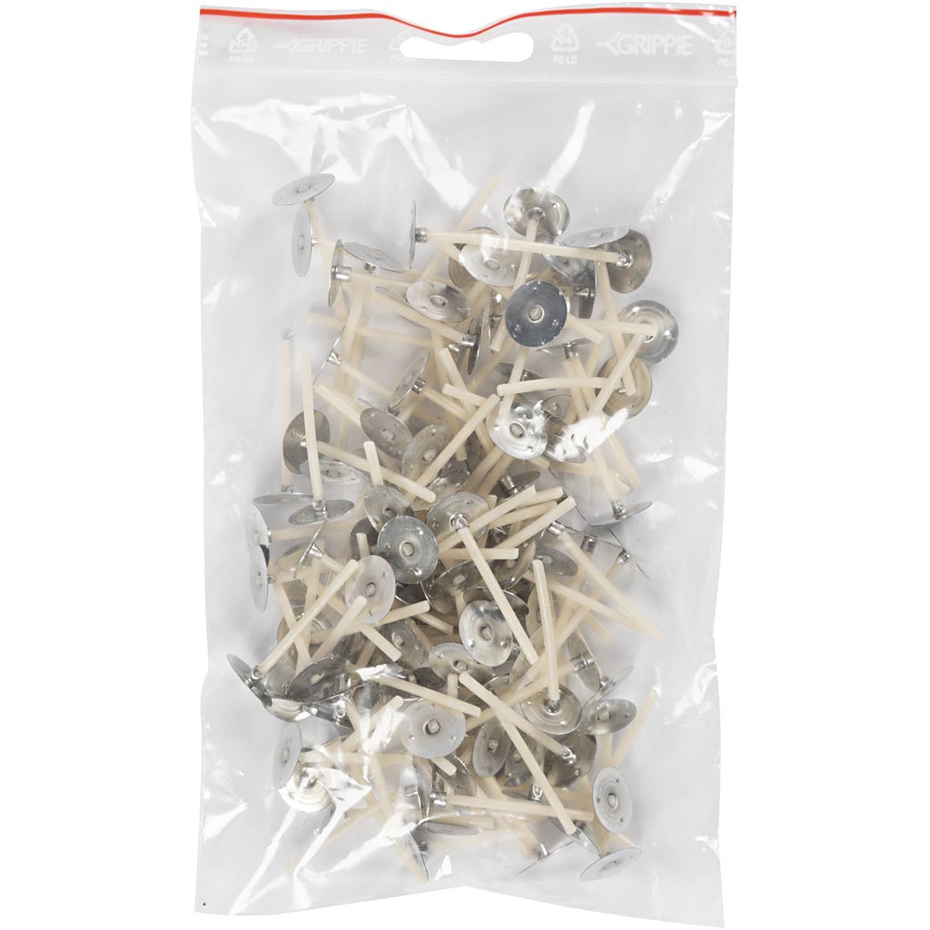 Mechas para velas en portavelas, adecuadas para portavelas con un diámetro de 20-65 mm, largo: 3,5 cm, grosor 2 mm, 100 unidades 1 caja