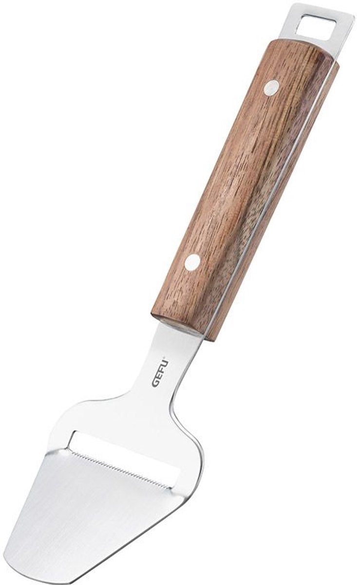 Cortadora de queso madero Gefu – para quesos duros y semiduros – acero inoxidable y madera de nogal – 24,3 cm