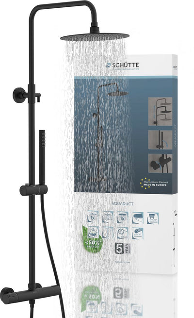 Schütte aquaduct douchesysteem - regendouche - lengte stang 80 - 120 cm - met thermostatische mengkraan - mat zwart
