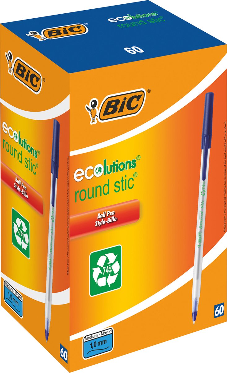 Bolígrafo bic round stic ecolutions 0,4 mm reciclado azul