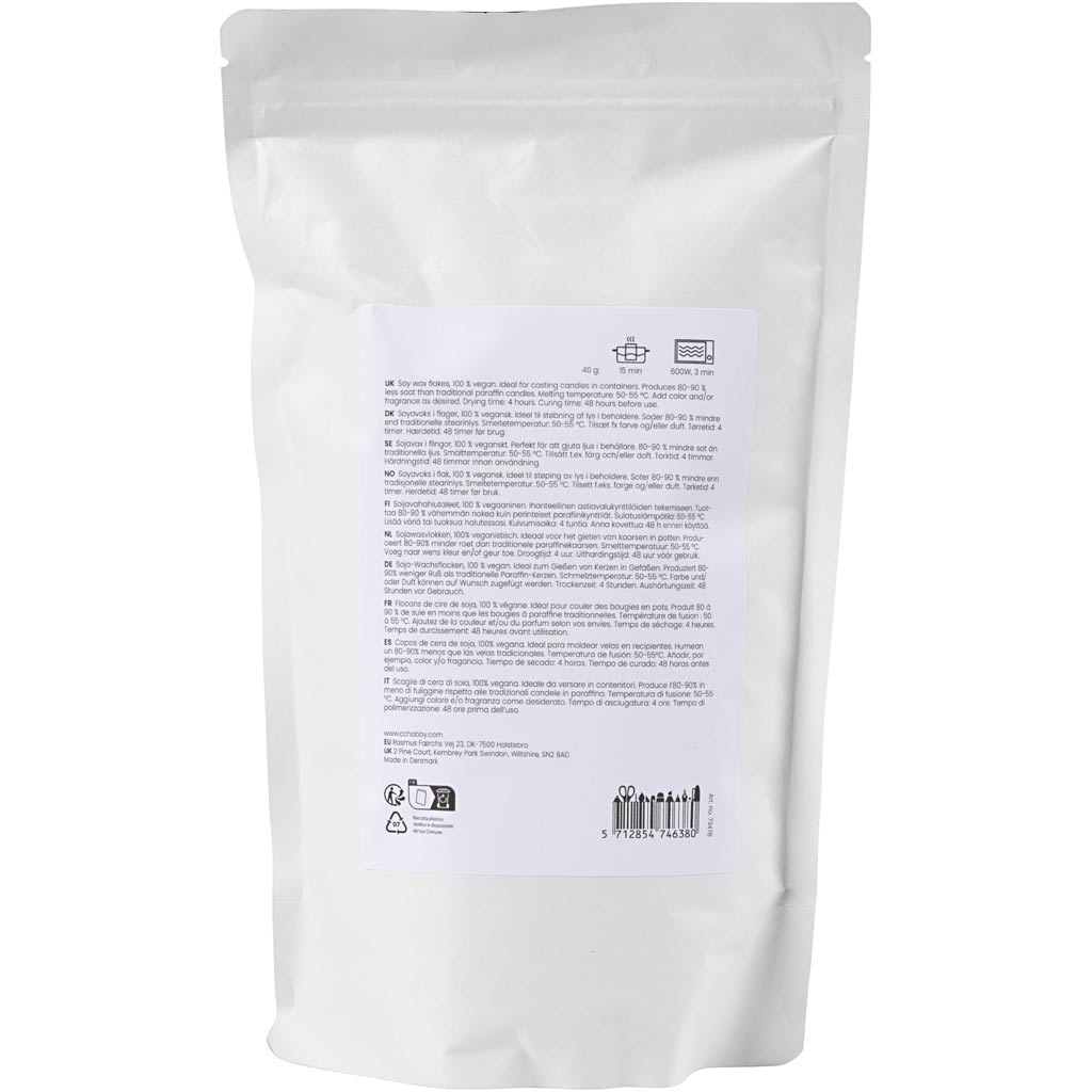 Creativ company cera de soja, para velas en tarro, crema, 500 gr 1 caja