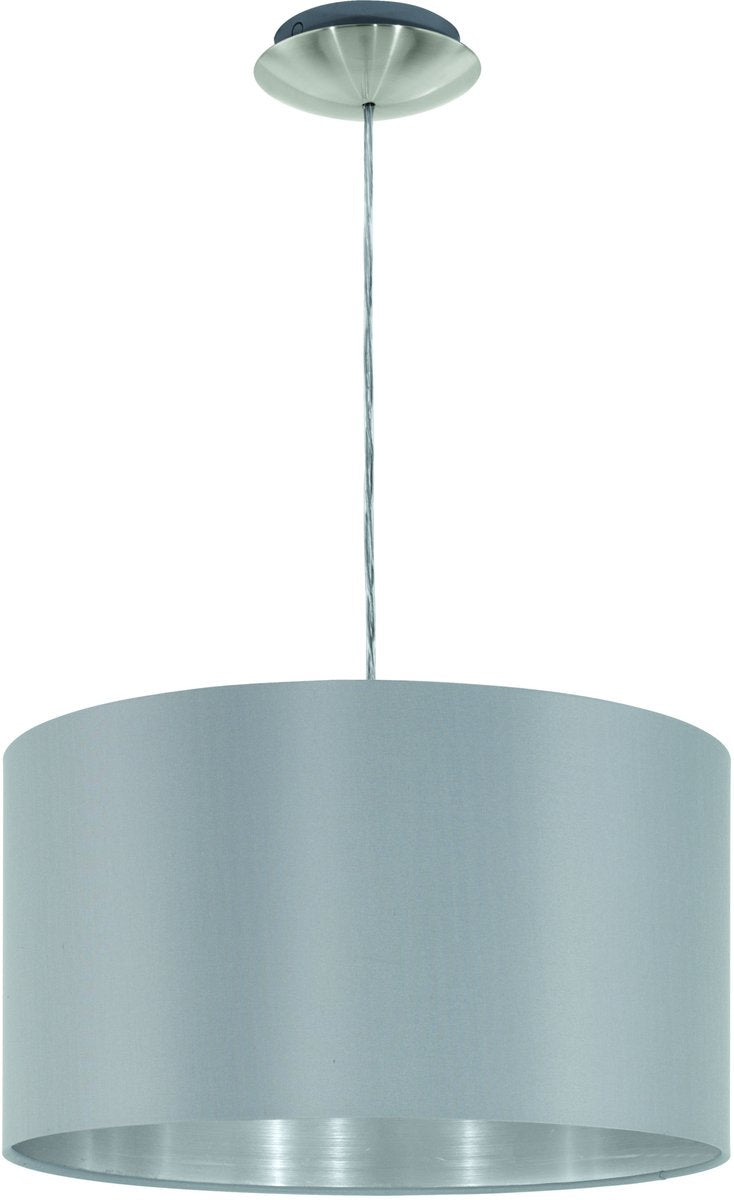 Eglo maserlo - lampada a sospensione - 1 luce - ø38 cm - tessuto - grigio, argento