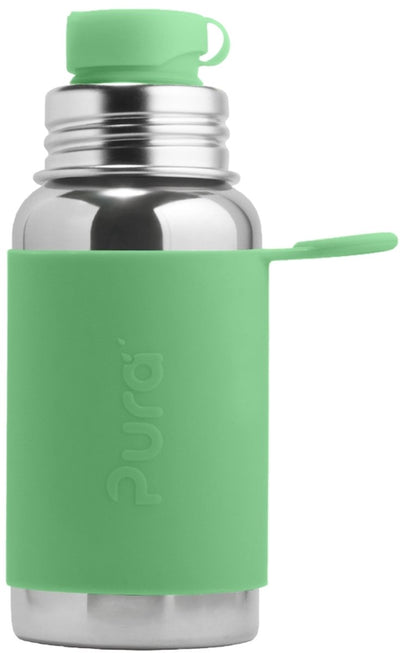 Borraccia sportiva Pura 550 ml - borraccia - borraccia - senza plastica - non arrugginisce - lavabile in lavastoviglie - inclusa custodia sportiva e tappo sportivo - parte superiore intercambiabile - versatile - muschio
