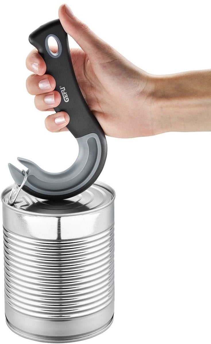 Abrelatas Gefu pullto para latas con lengüeta - forma ergonómica en J - apto para lavavajillas - 15,5 cm