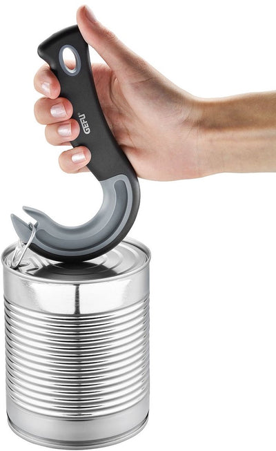 Apriscatole Gefu pullto per barattoli con linguetta - forma ergonomica a J - lavabile in lavastoviglie - 15,5 cm