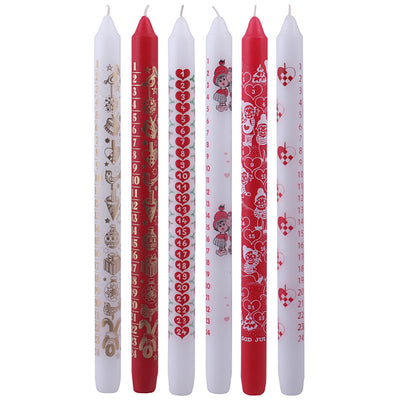 Velas de Adviento de la Compañía de Creativ, H: 30 cm, D 22 mm, rojo, blanco, 24 piezas 1 caja