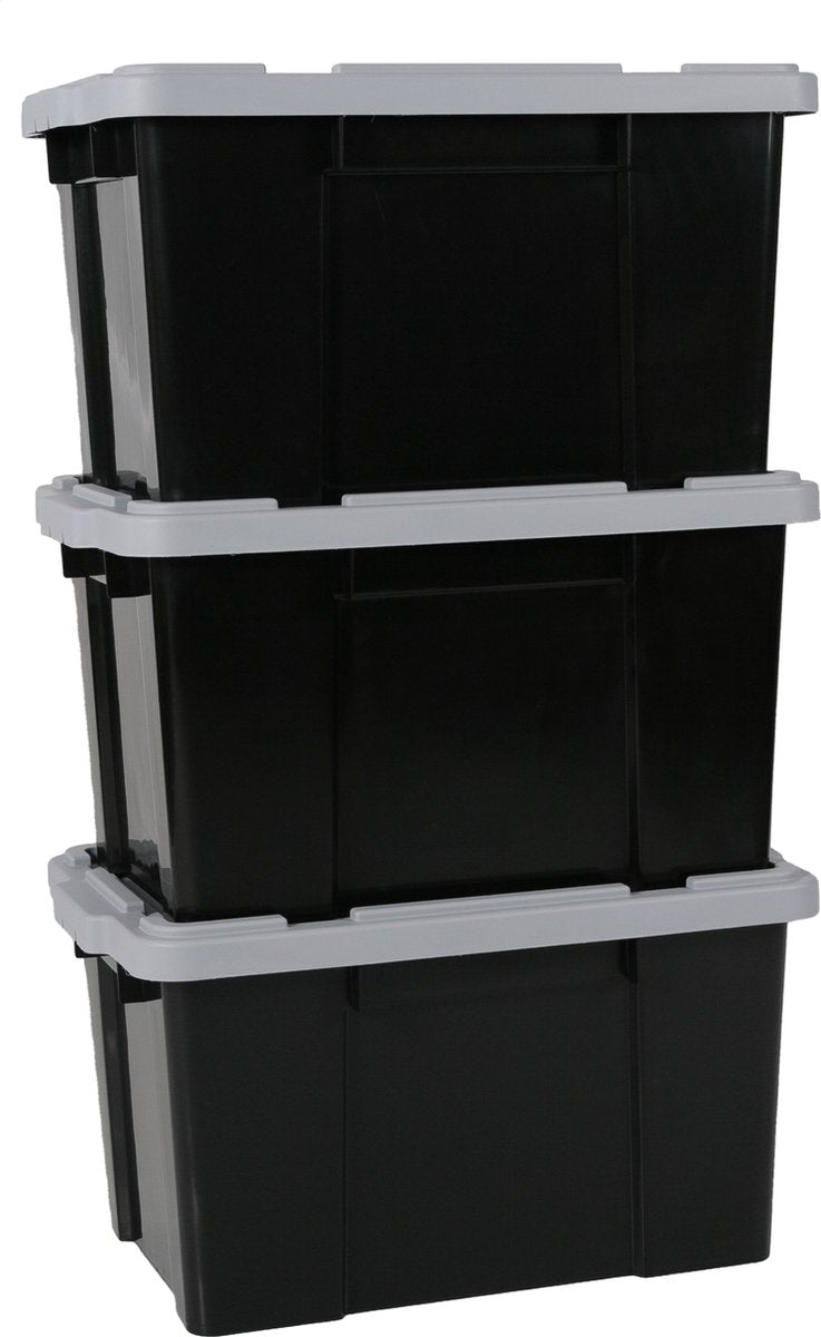 Iris powerbox opbergbox - 50l - kunststof - zwart grijs - set van 3