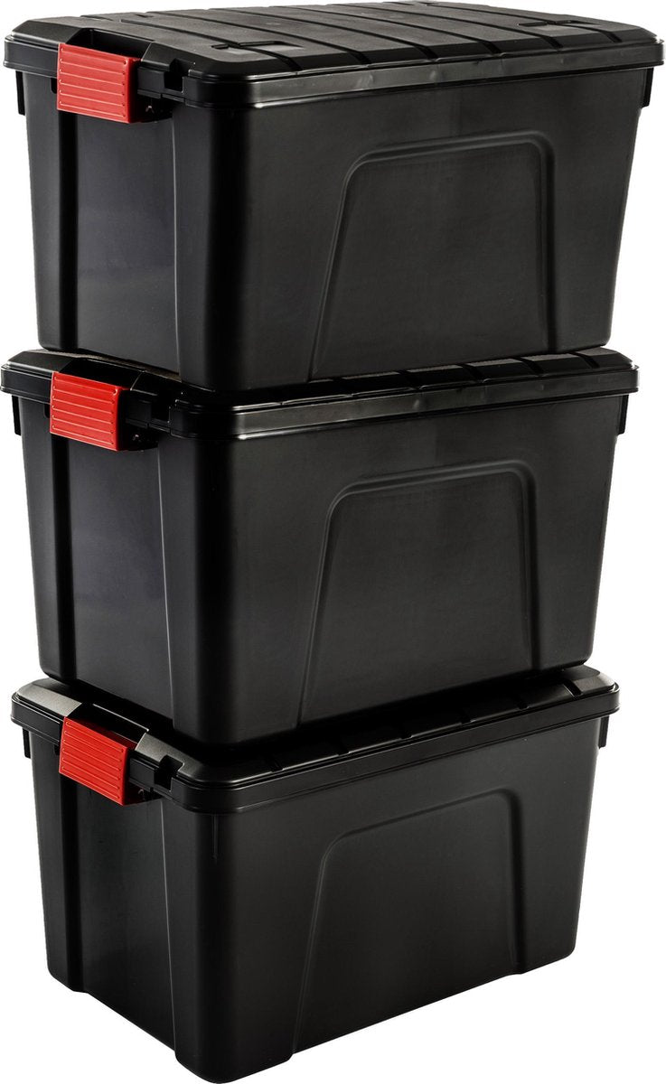 Caja de almacenamiento Iris store-it-all - 60l - plástico - negro - juego de 3