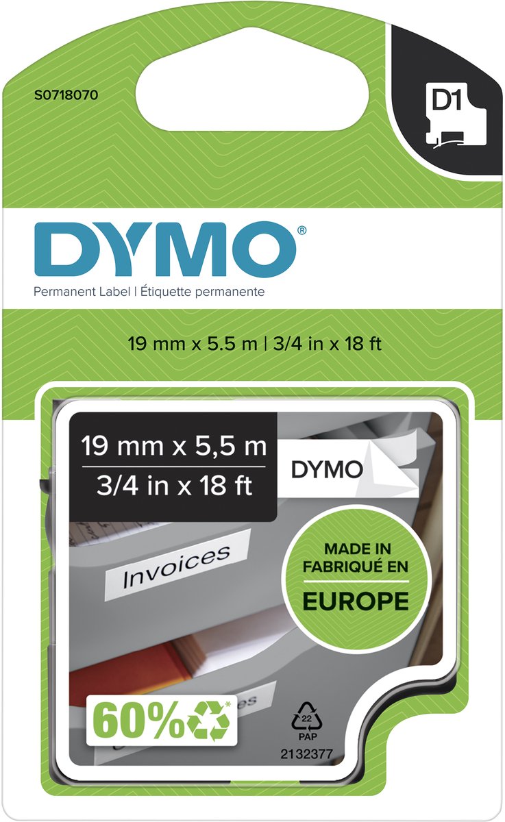 Cintas rhino dymo 19x5.5mm blanca permanente