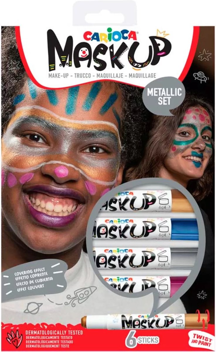 Carioca maschera pennarelli per trucco metallici - 6 colori (grigio oro viola blu verde rosa) - trucco per bambini - lavabile