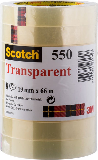 Nastro Scotch ® trasparente, torre, 19 mm x 66 m, confezione da 8 rotoli