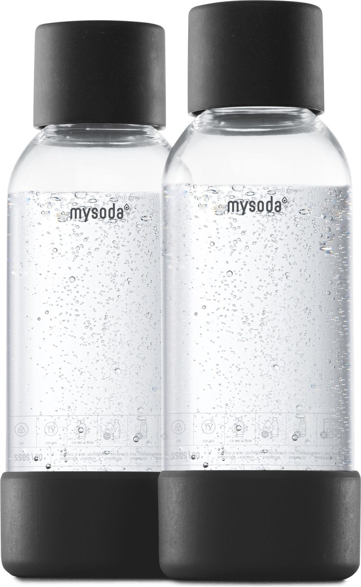Mysoda - juego de 2 botellas reutilizables de 0,5 litros - negro - apto para dispositivos