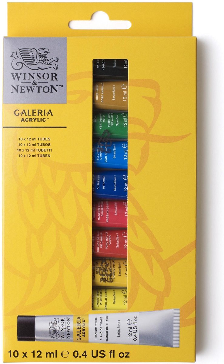 Winsor Newton 2190605 Galeria Set di colori acrilici – 10 × 12 ml – Set iniziale di colori acrilici per artisti principianti