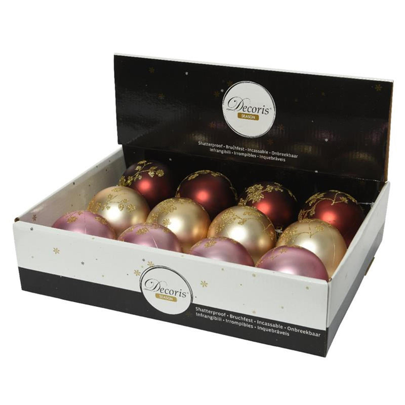 Palle di Natale Decoris mix 12 pezzi oro, rosso e rosa