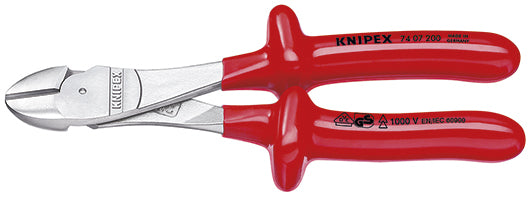 Alicates de corte lateral Knipex Power, aislamiento de inmersión cromado, homologado VDE 200 mm - 7407200