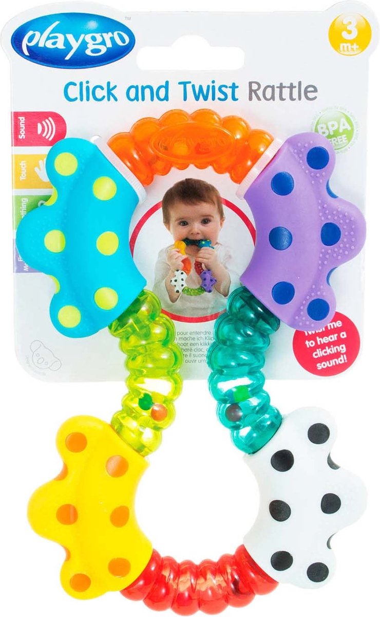 Playgro - sonaglio gira-clicca - sonaglio - sonaglio da dentizione - anello da dentizione - giocattolo per bambini - giocattolo da dentizione - giocattolo da afferrare - giocattolo - sonaglio per bambini