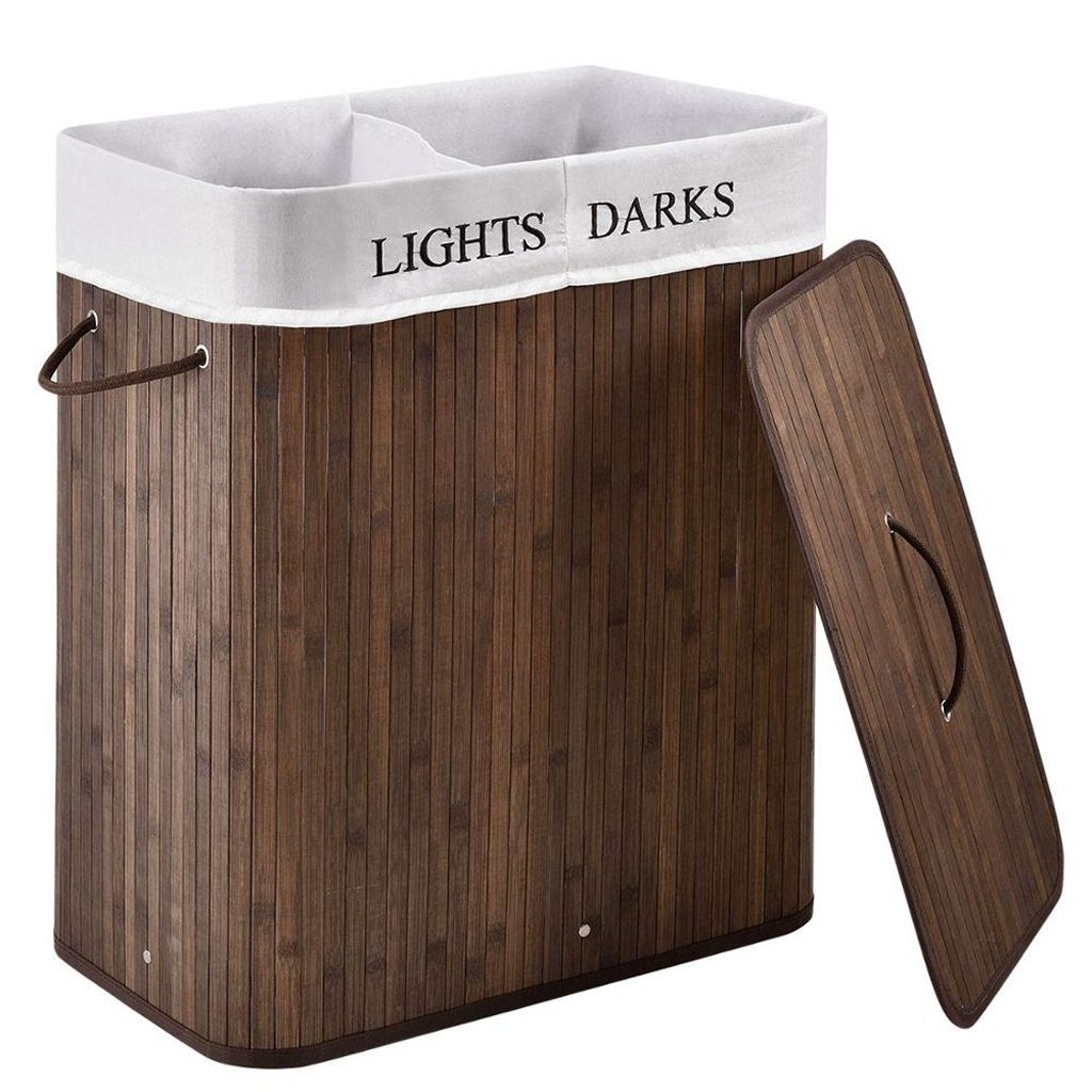 HomeStyle Pro Homestyle Rectangular Bamboo Lavandry Basket + Text 52x32x63 CM Brown White