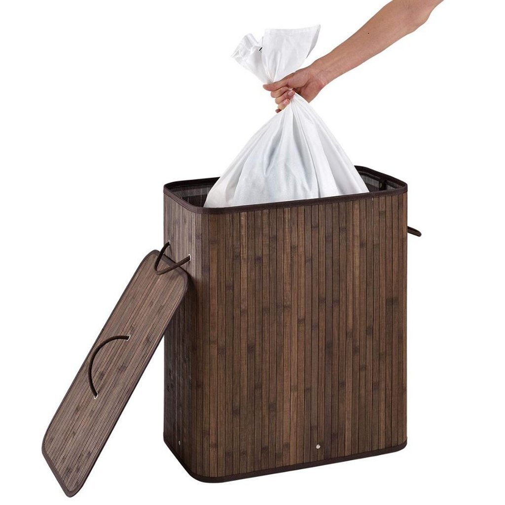 HomeStyle Pro Homestyle Rectangular Bamboo Lavandry Basket + Text 52x32x63 CM Brown White