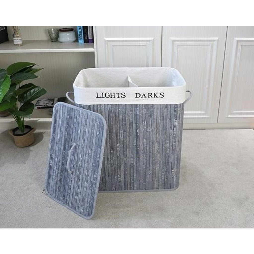 HomeStyle Pro Homestyle Rectangular Bamboo Lavandry Basket + Texto 52x32x63 cm blanco gris