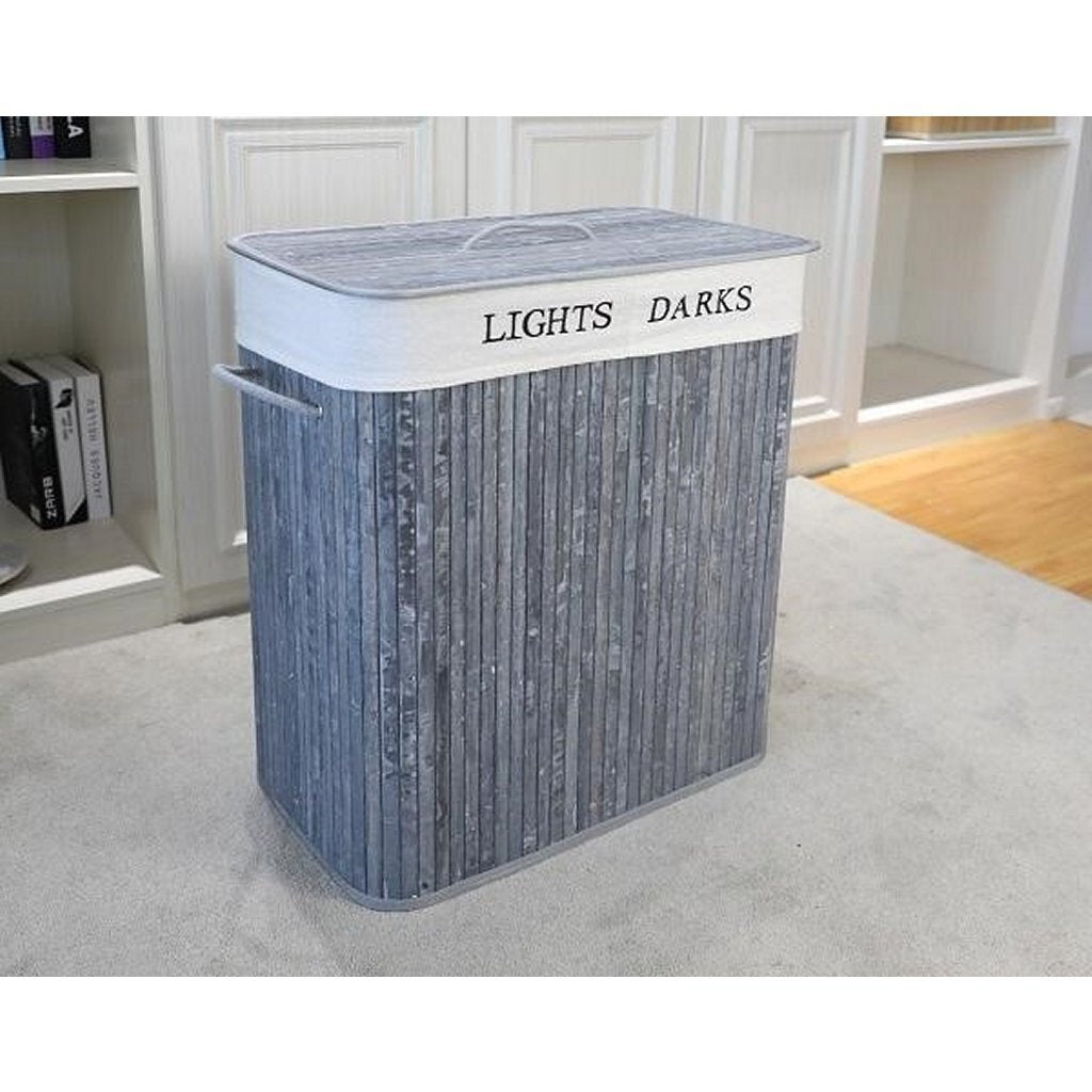 HomeStyle Pro Homestyle Rectangular Bamboo Lavandry Basket + Texto 52x32x63 cm blanco gris