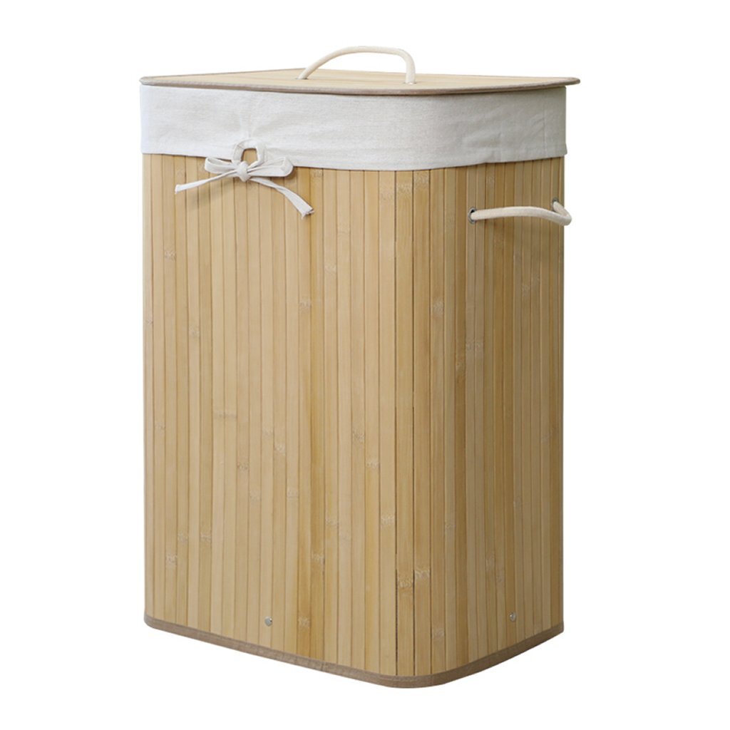 HomeStyle Pro Homestyle Rectangular Bamboo Cesta de lavandería de bambú 40x30x60 cm Naturel White