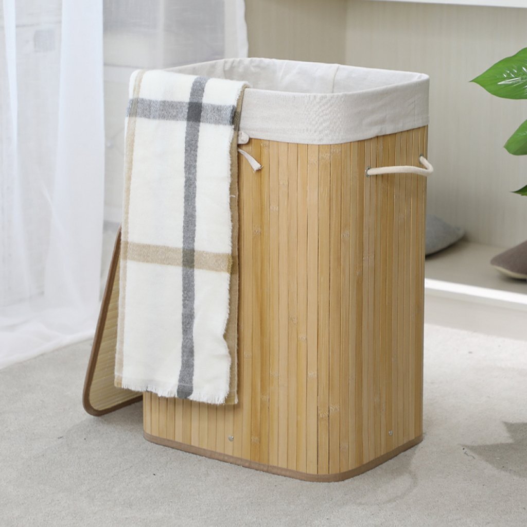 HomeStyle Pro Homestyle Rectangular Bamboo Cesta de lavandería de bambú 40x30x60 cm Naturel White