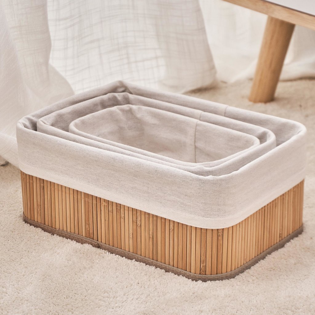 HomeStyle Pro Homestyle Bamboo Cestas de almacenamiento 3 piezas Natural White