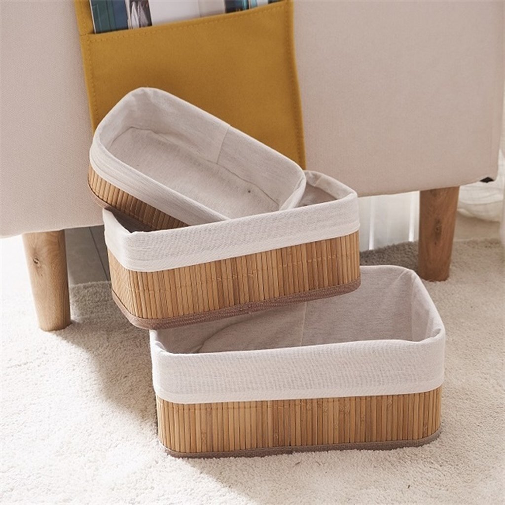 HomeStyle Pro Homestyle Bamboo Cestas de almacenamiento 3 piezas Natural White