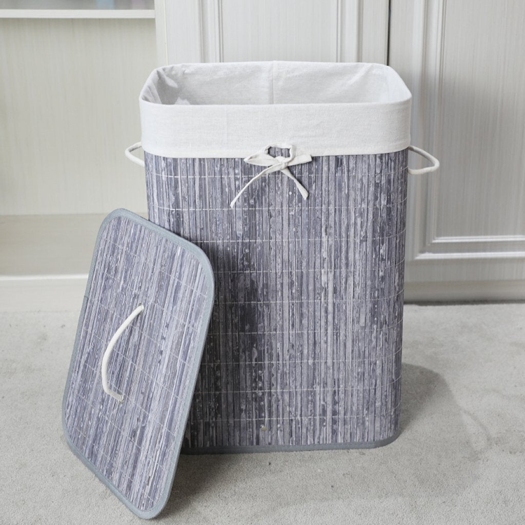 HomeStyle Pro Homestyle Rectangular Bamboo Lavandry Baster 40x30x60 cm blanco gris