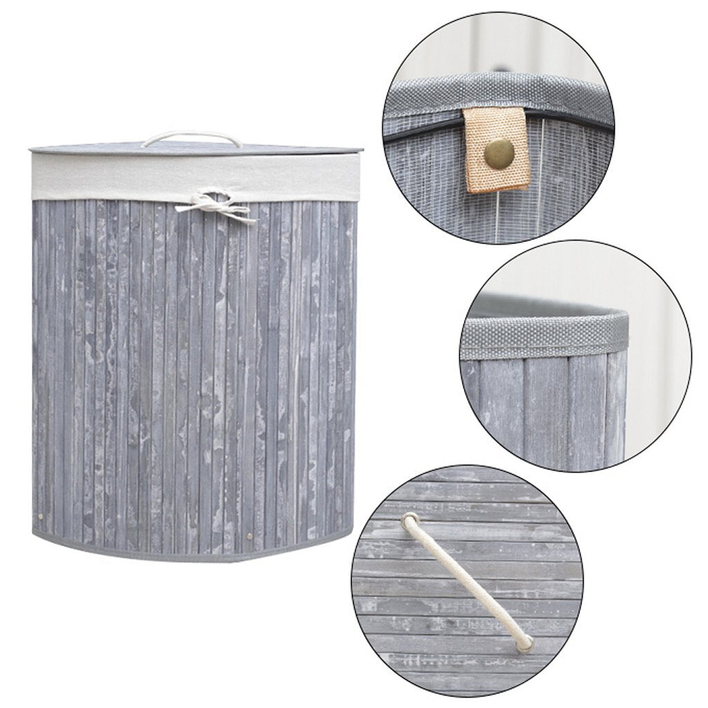 HomeStyle Pro Homestyle Round Round Bamboo Bamboo Lavandry Canasta de lavandería 35x50 CM Gray White