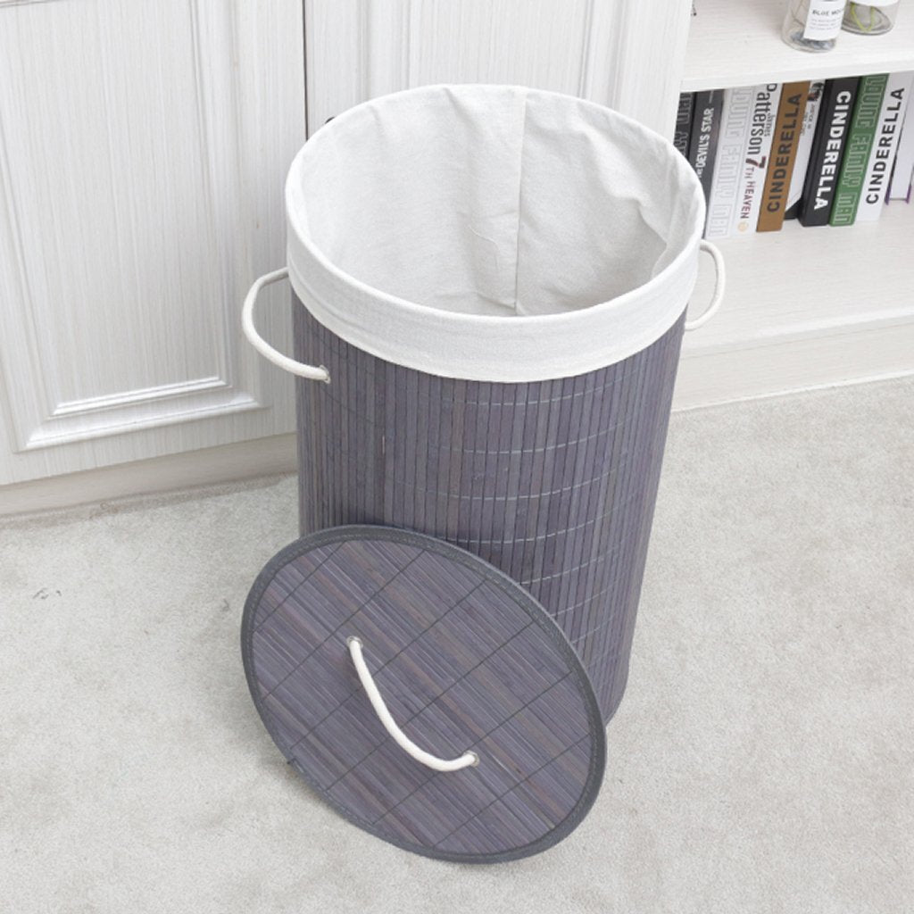 HomeStyle Pro Homestyle Round Round Bamboo Bamboo Lavandry Canasta de lavandería 35x50 CM Gray White
