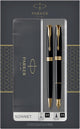 Set de regalo Parker Sonnet Duo con bolígrafo y pluma estilográfica (plumín de oro de 18 quilates) | negro brillante con adornos dorados | cartuchos y recargas de tinta negra