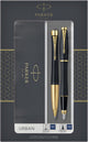 Set regalo Parker Urban Duo con penna a sfera e penna stilografica | nero morbido con finiture dorate | inchiostro blu | confezione regalo