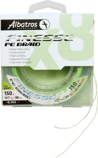 Albatros - finesse x8 braid - fishing line - 0.126mm - 150mtr - fluo green - never fade color