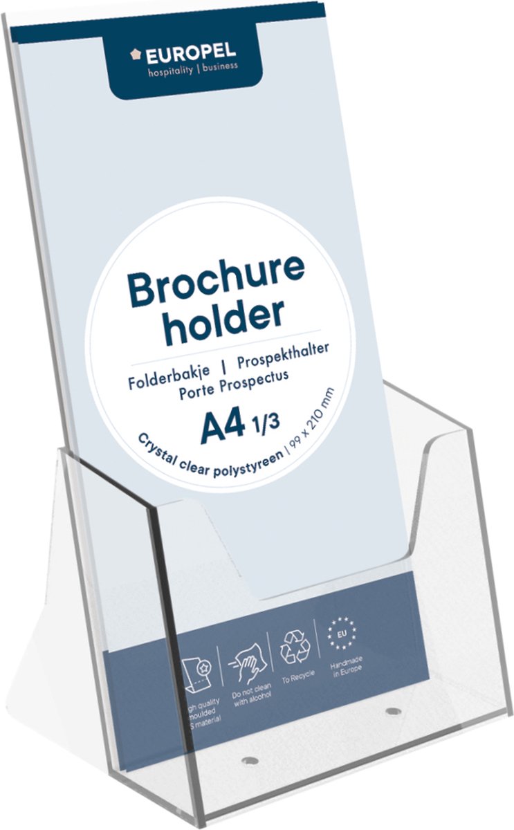 Europel folderbakje – flyers – 1 3 a4 – 9,9 x 21 cm – glasheldere presentatie – beurzen en kantoren