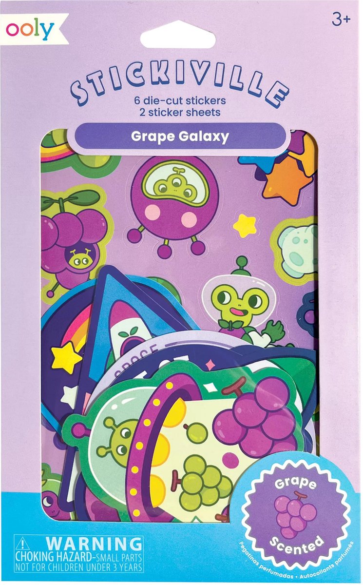 Ooly - pegatinas stickiville: uvas galaxia - perfumadas (2 hojas 6 troqueladas)