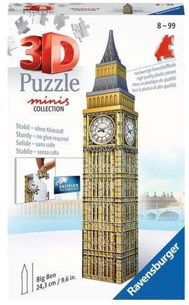 Mini rompecabezas 3D del Big Ben de Ravensburger - 60 piezas - tamaño 24 cm