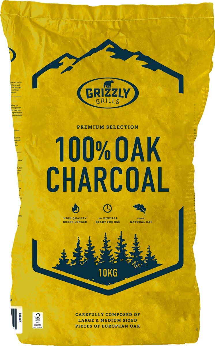 Grizzly grill premium 100% rovere - carbone - 10 chili - 100% FSC - pezzi grandi - lunga durata