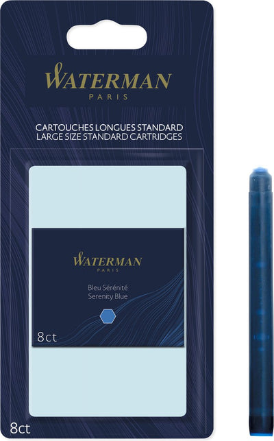 Waterman -cartucce d'inchiostro per penne stilografiche | lungo | serenità blu | 8 cartucce d'inchiostro (blister)