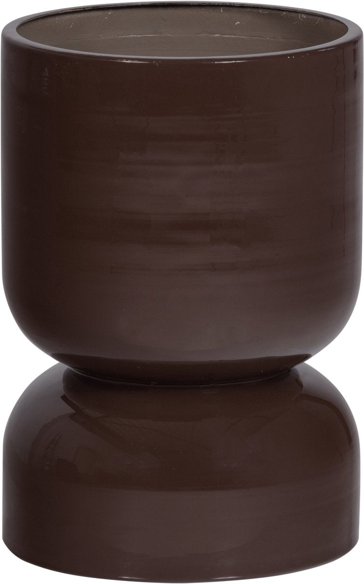 Woood toval pot laag - metaal - hoogglans paars bruin - 40x28x28