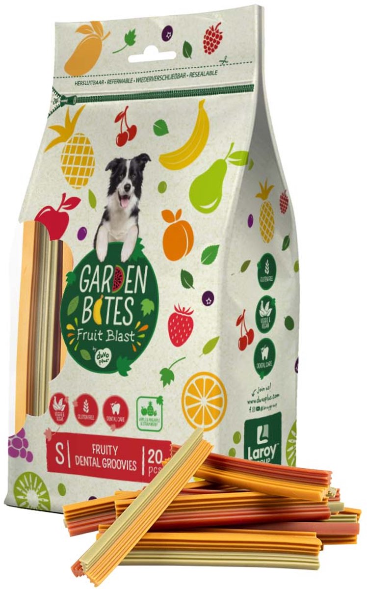 Duvo plus bocconcini da giardino - snack per cani fruttati dental groovies - dolcetti per cani - vegetariani senza glutine - piccoli 20 pz