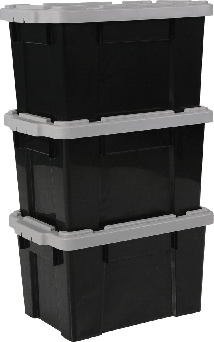 Scatola portaoggetti Iris Powerbox - 21 l - plastica - nero grigio - set di 3