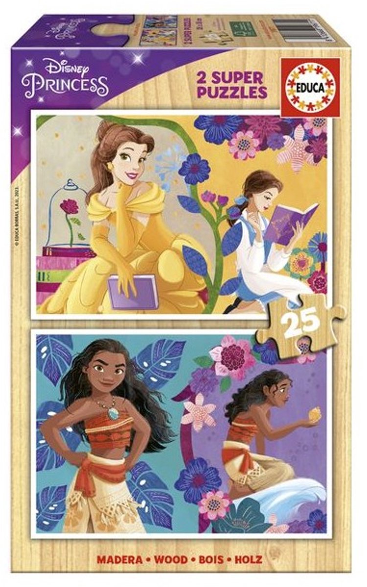 Educa puzzle in legno principessa disney bella e vaiana 2x25 pezzi.