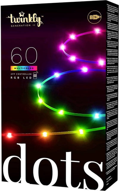 Twinkly Dots – Cavo luminoso LED flessibile controllato da app 60 RGB (16 milioni di colori) Cavo trasparente da 3 metri