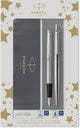 Set de regalo Parker Jotter Duo con bolígrafo y pluma estilográfica | acero inoxidable con acabado cromado | recarga de tinta y cartuchos de tinta con tinta azul | embalaje de regalo