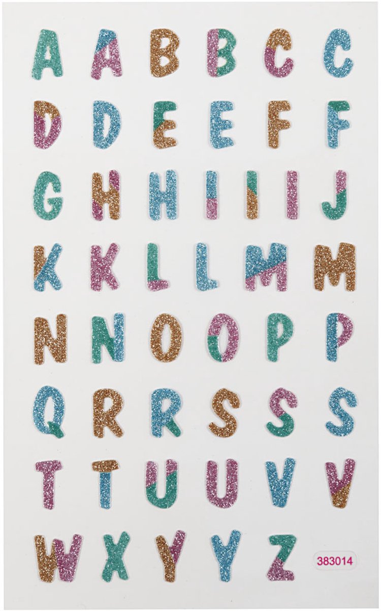 Creativ company pegatinas con purpurina, letras, hoja 10x16 cm, 1 hoja