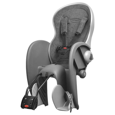 Seggiolino posteriore Polisport Wallaby-Evo DeLuxe grigio scuro argento con fissaggio al telaio (FF)