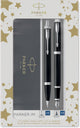 Set de regalo Parker im duo con bolígrafo y pluma estilográfica | negro brillante con acabado cromado | recarga de tinta y cartucho de tinta con tinta azul | envoltorio de regalo